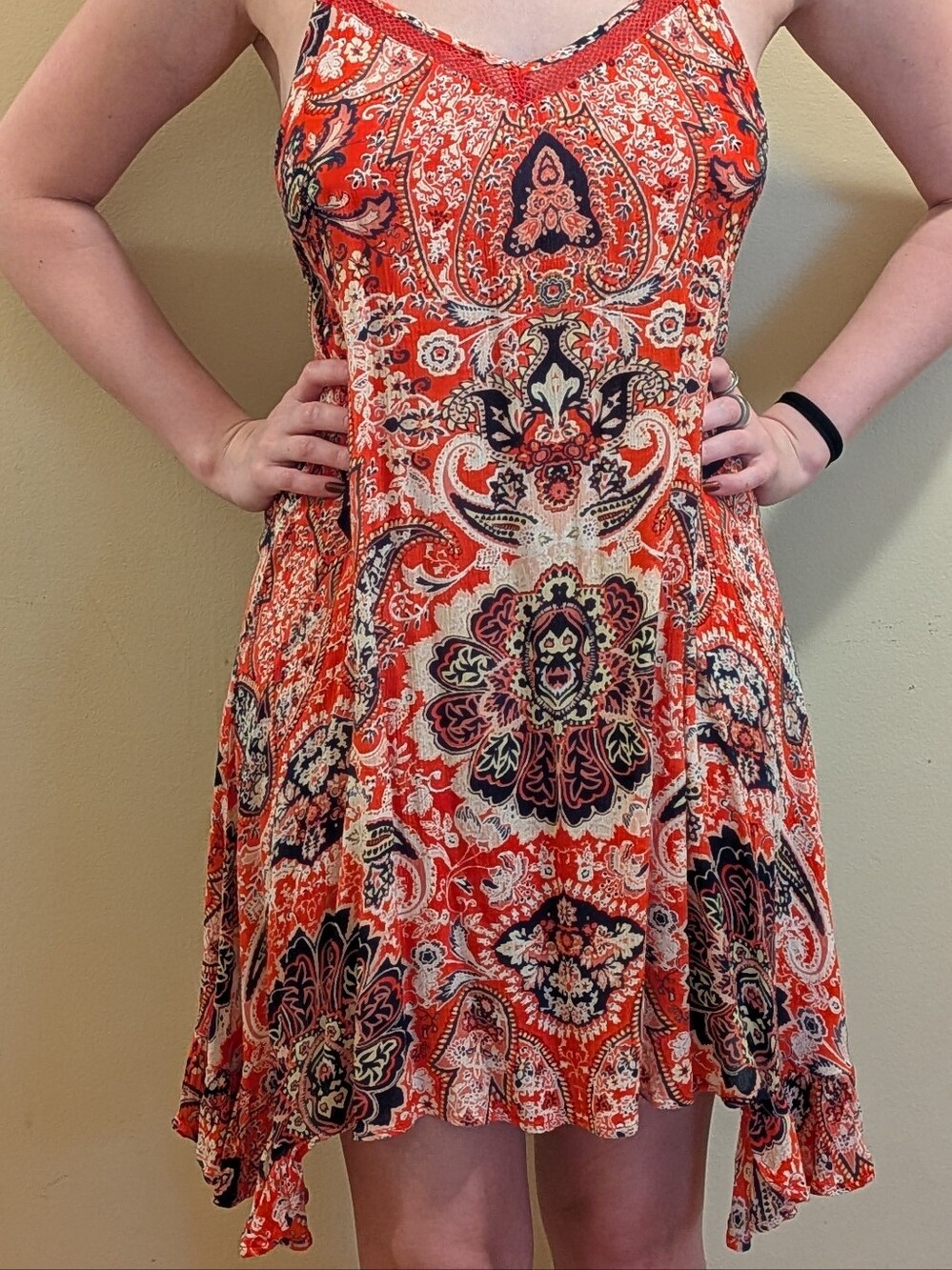 Braeve Red Paisley High-Low Hem Maxi Dress.